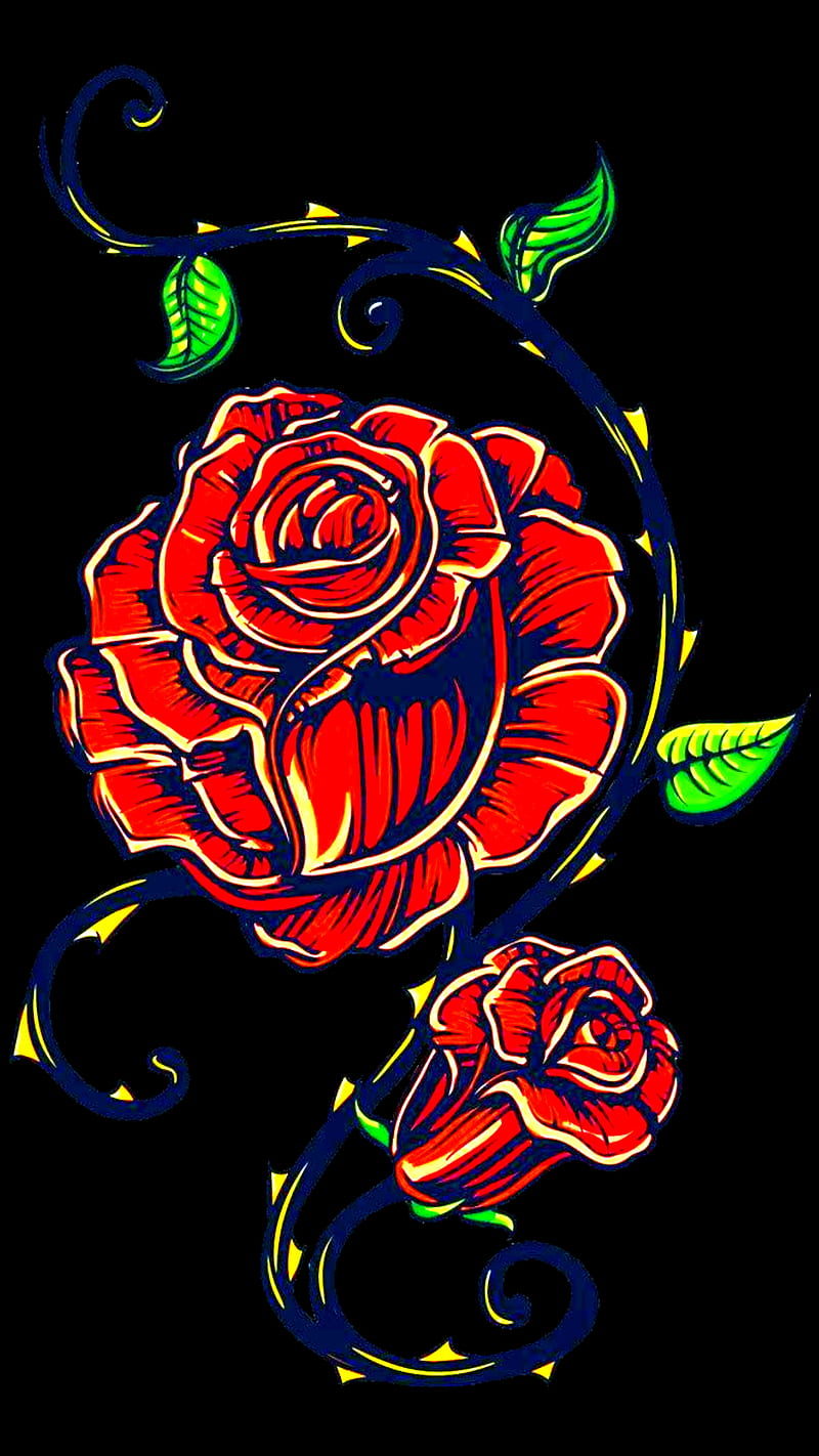 Rose Amoled, amoled, black, green, red, rose, super amoled, vibrant, vibrant colors, HD phone wallpaper