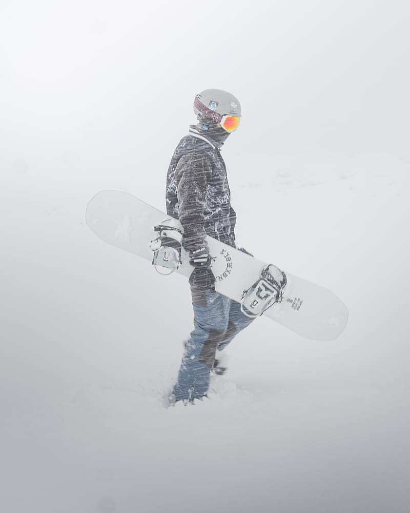 snowboarder, snowboard, snow, blizzard, man, HD phone wallpaper
