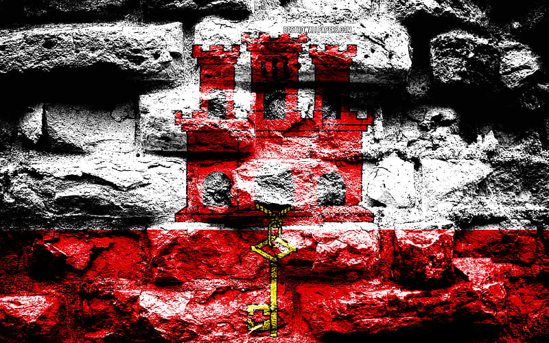 Gibraltar flag, grunge brick texture, Flag of Gibraltar, flag on brick wall, Gibraltar, Europe, flags of european countries, HD wallpaper
