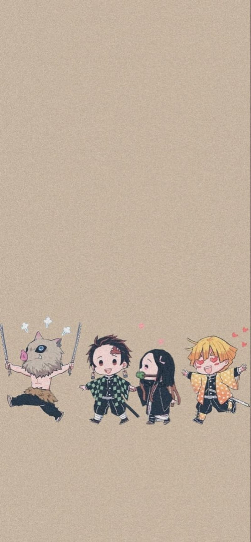 Tanjiro and Friends, aesthetic, love, zenitsu, inosuke, demon slayer, grain, nezuko, cute, anime, HD phone wallpaper