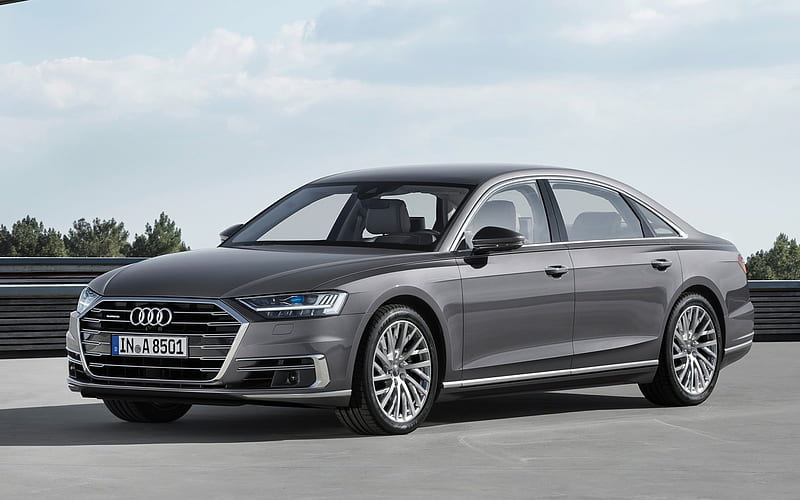 Audi A8 L, 2018, Long version, limousine, gray A8, new A8, German cars, luxury sedan, Audi, HD wallpaper
