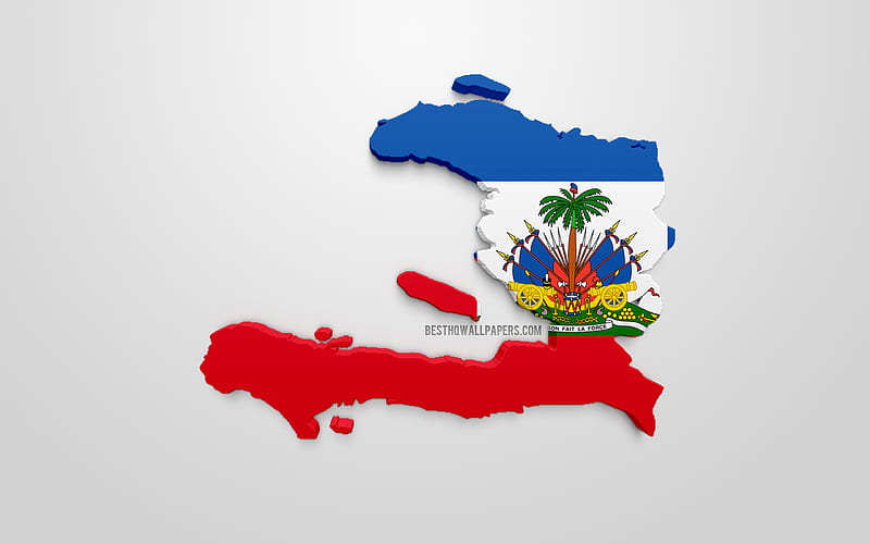 3d flag of Haiti, silhouette map of Haiti, 3d art, Haiti flag, North America, Haiti, geography, Haiti 3d silhouette, HD wallpaper