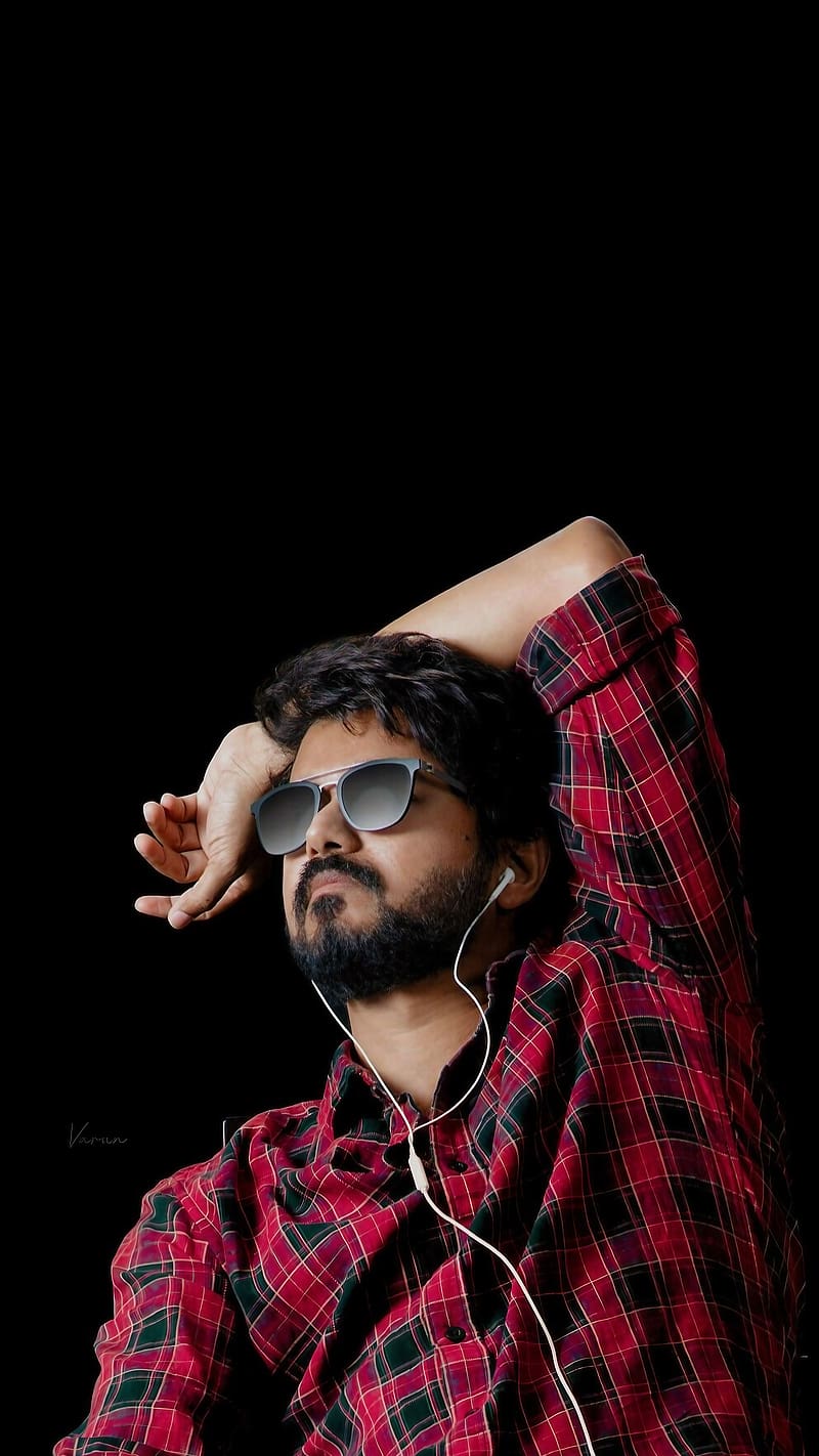 Ps Thalapathy, Pink Check Shirt, vijay, actor, black background, HD phone wallpaper