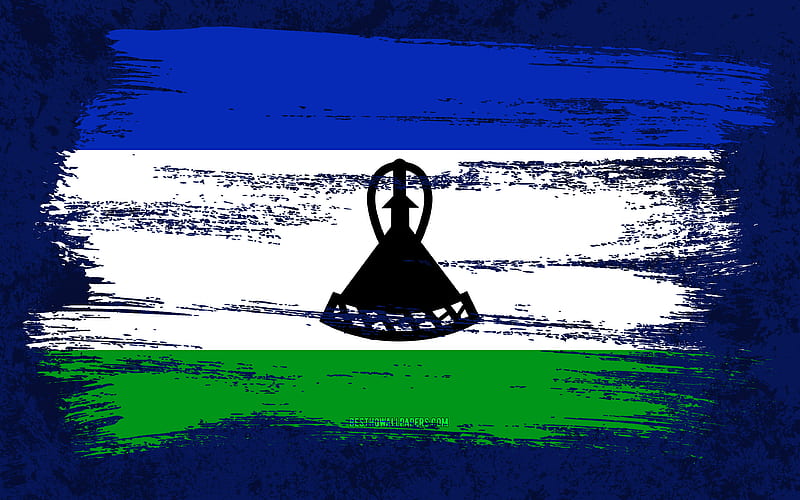 Flag of Lesotho, grunge flags, African countries, national symbols, brush stroke, grunge art, Lesotho flag, Africa, Lesotho, HD wallpaper