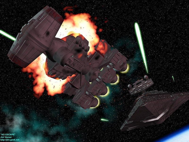star wars-no escape, star destroyer, stars, firing, planet, rebel ship, explosion, HD wallpaper
