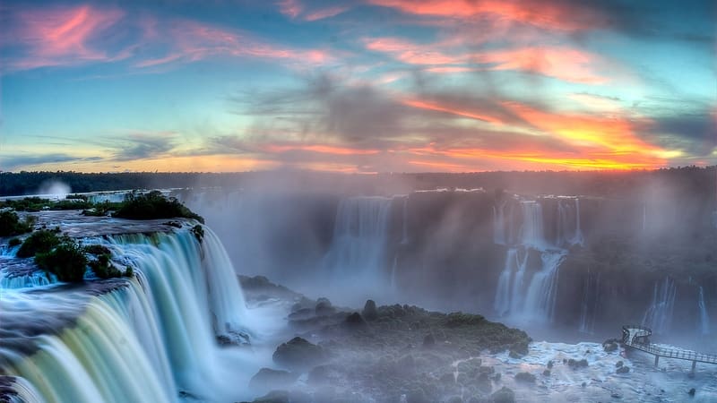 Nature, Water, Sky, Dawn, Waterfall, , Iguazu Falls, HD wallpaper