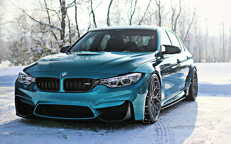 BMW M3, F80, Sedan, Tuning M3, blue sedan, winter, snow, front view, German sports cars, BMW, HD wallpaper