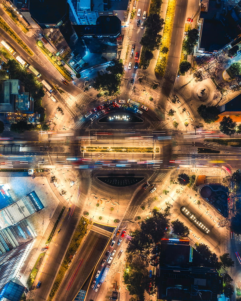 road, city, aerial view, carros, HD phone wallpaper