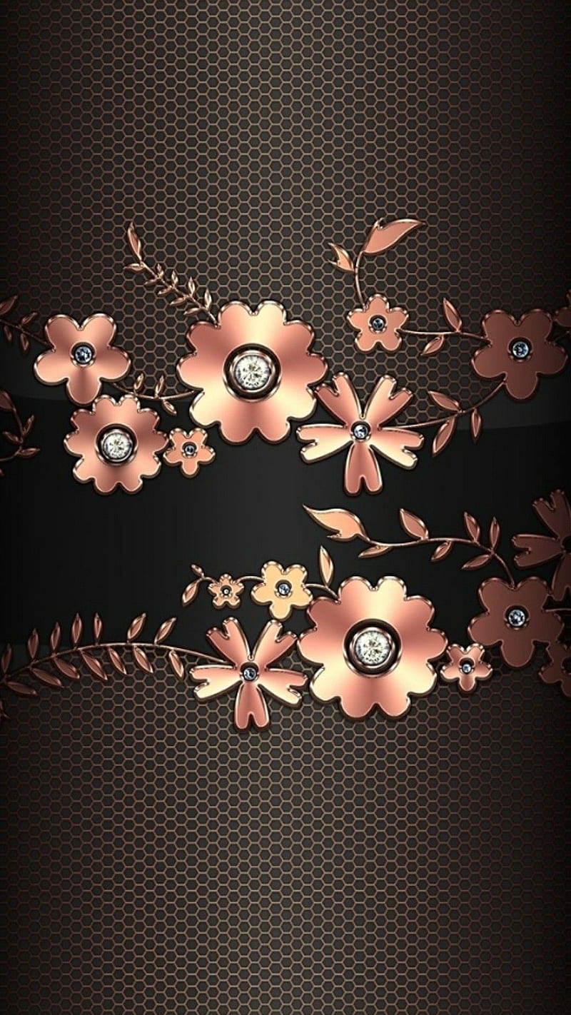 luxury, background, brown, floral, flowers, gold, pattern, rose, HD phone wallpaper