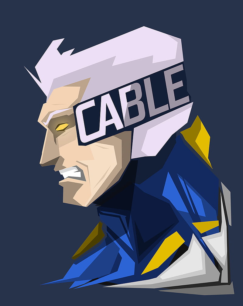 Cable, yellow eyes, blue background, Bosslogic, HD phone wallpaper