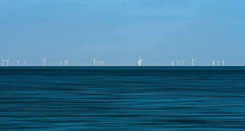 Man Made, Wind Turbine, Horizon, Ocean, HD wallpaper