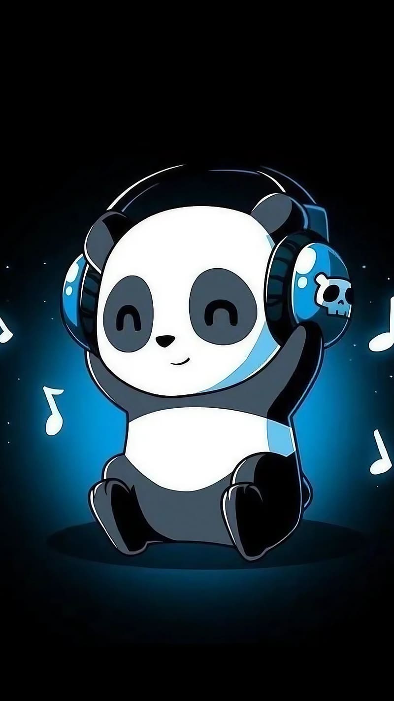 Happy Panda, Listening Music, headphones, animal, art work, HD phone wallpaper