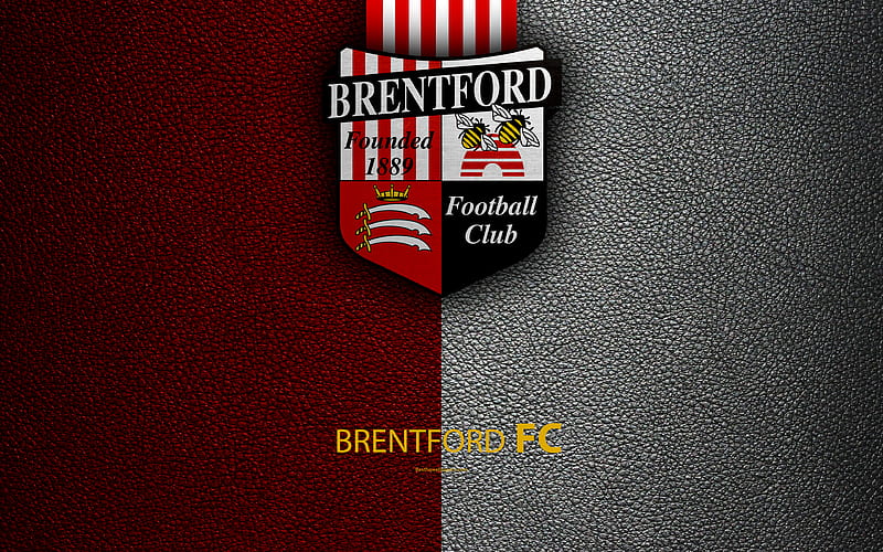 Brentford FC English Football Club, logo, Football League Championship, leather texture, Hounslow, London, UK, EFL, football, Second English Division, HD wallpaper