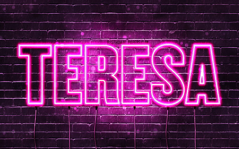 Teresa with names, female names, Teresa name, purple neon lights, Happy Birtay Teresa, with Teresa name, HD wallpaper