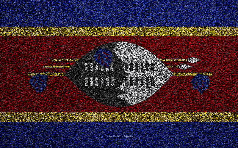 Flag of Eswatini, asphalt texture, flag on asphalt, Eswatini flag, Africa, Eswatini, flags of African countries, HD wallpaper
