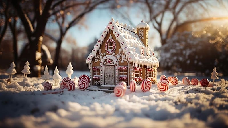 Gingerbread house, mezeskalacs, aranyos, teli, cukorka, karacsony, etel, nyaloka, mezeskalacs haz, HD wallpaper