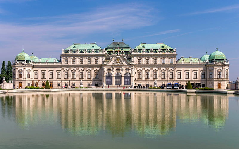 Upper Belvedere Palace, Vienna, Austia, Reflection, Palace, Vienna, Architecture, HD wallpaper