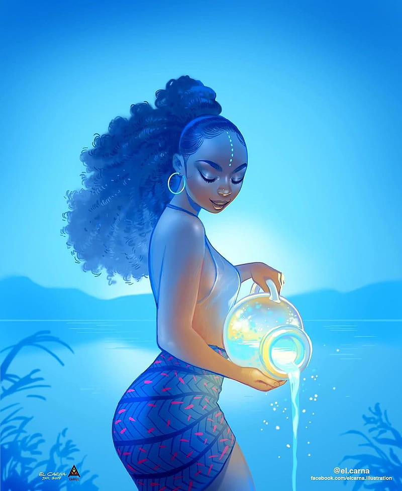 Aquarius, aquarius goddess, black woman, HD phone wallpaper