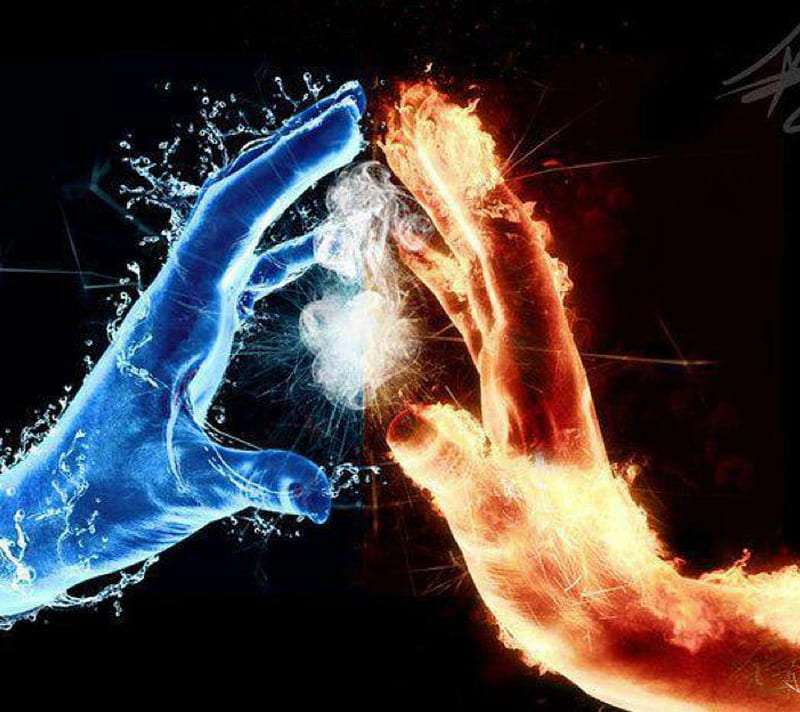 Fire and ice hands, HD wallpaper