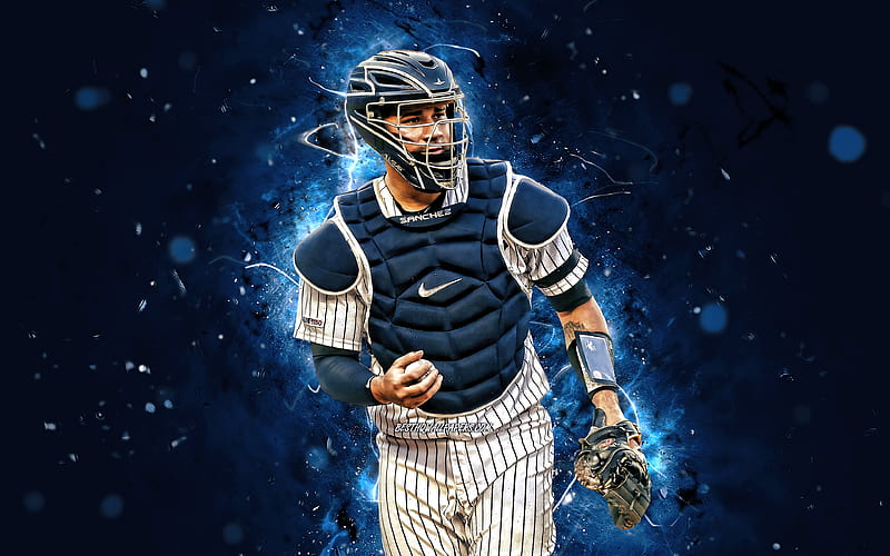 Gary Sanchez, 2020, MLB, New York Yankees, baseball, Major League Baseball, pitcher, neon lights, Gary Sanchez New York Yankees, Gary Sanchez , NY Yankees, HD wallpaper