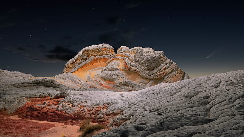 Desert, rock dome, night, big rock, HD wallpaper
