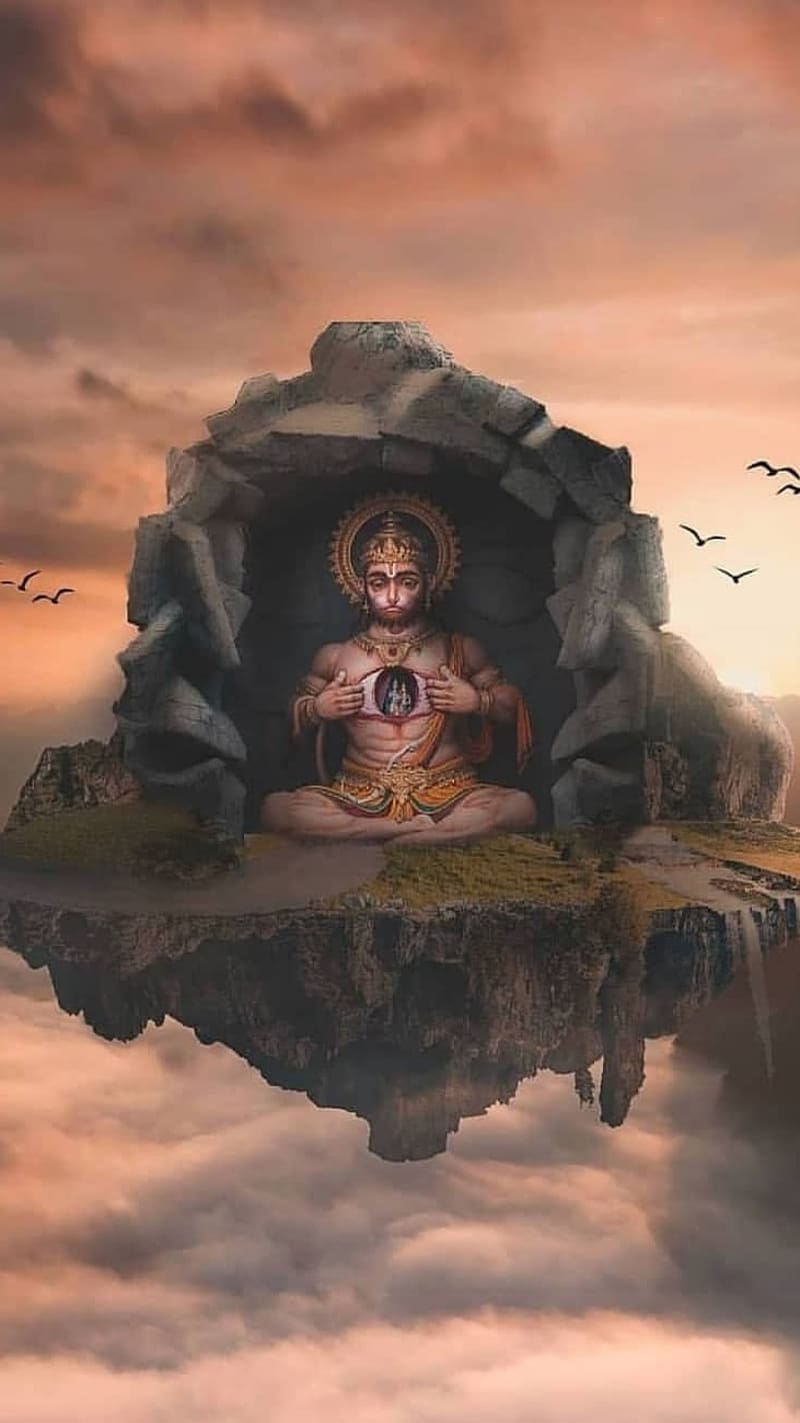Lord Hanuman Sitting On Mountain, lord hanuman, sitting, mountain, god, jai shree ram, HD phone wallpaper