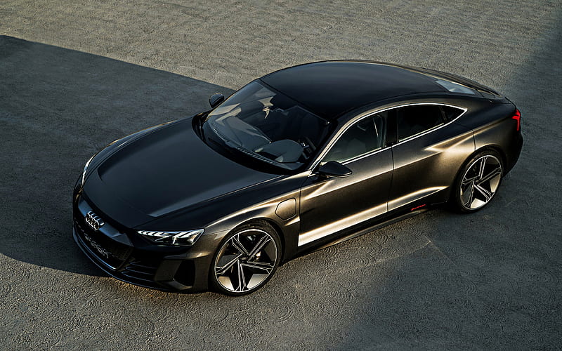 2018, Audi E-Tron GT Concept top view, luxury electric car, exterior, new black E-Tron, German electric cars, HD wallpaper