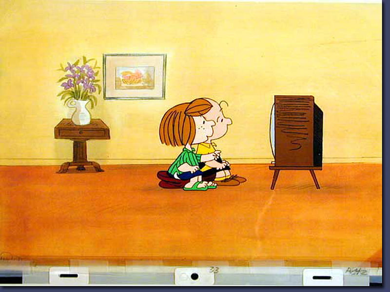 peppermint patty and charlie brown in front of TV, charlie brown, peanuts, HD wallpaper