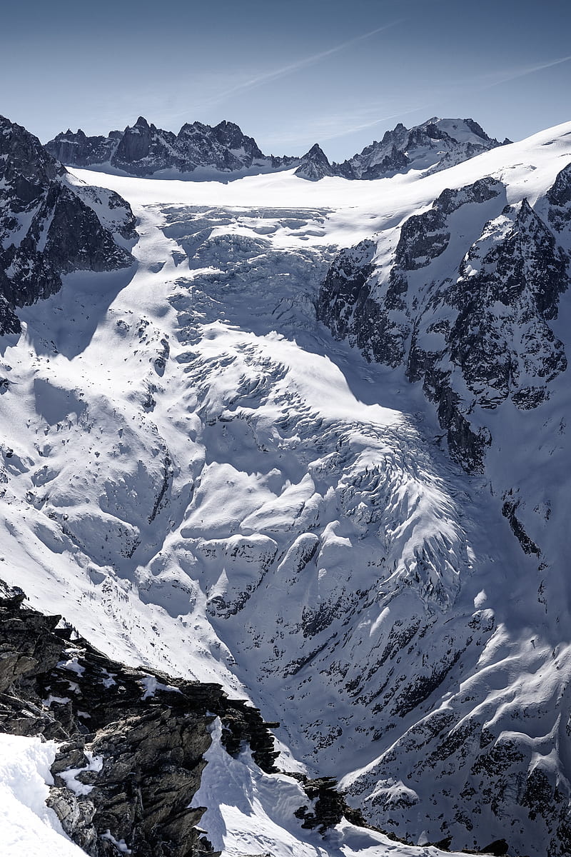 mountain, snow, slope, rocks, mont blanc, switzerland, HD phone wallpaper