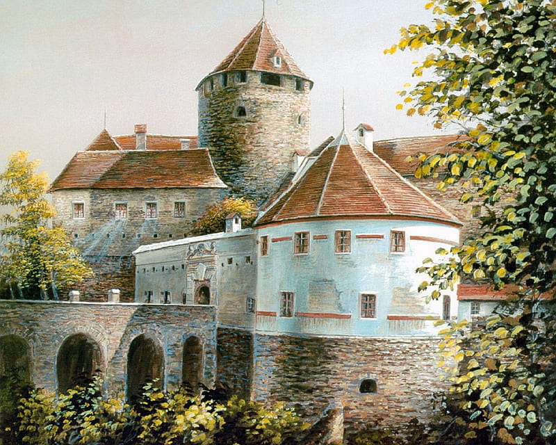 The Chateau de Langeais, fantasy, loire, medieval, painting, castle, HD wallpaper