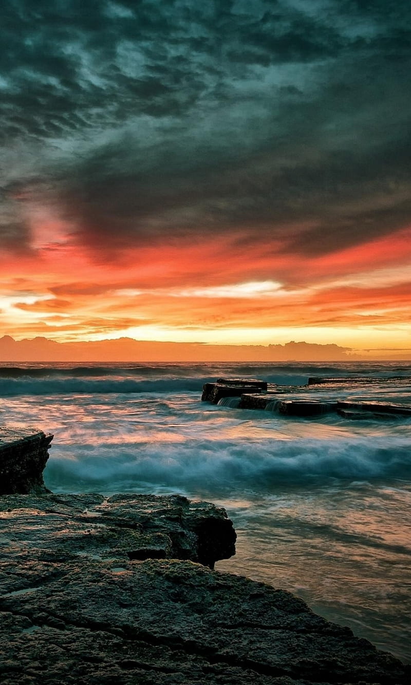 Rocky Shore, landscape, nature, ocean, rocks, waves, HD phone wallpaper
