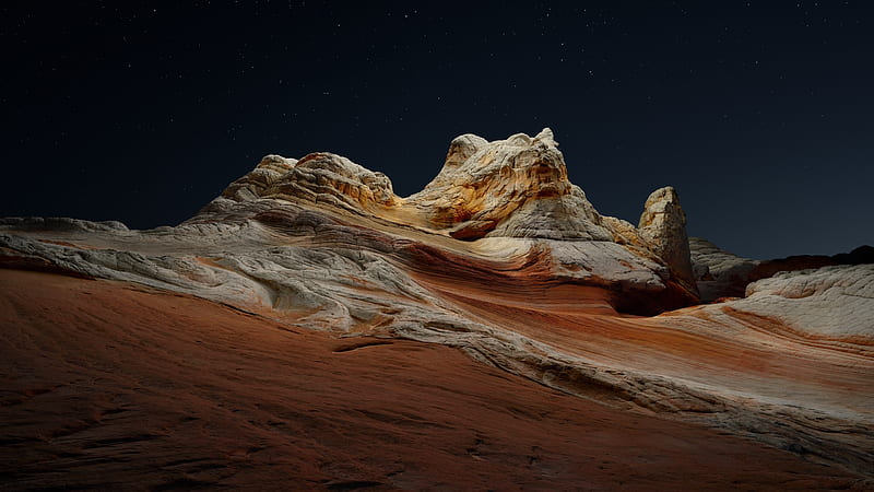 macOS Big Sur , Stock, Night, Sedimentary rocks, Desert, Nature, Starry Desert Sunrise, HD wallpaper