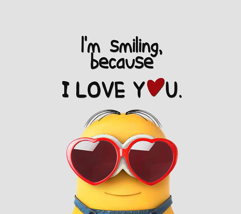 I Love You, art, funny, heart, kiss, minion, quote, saying, smile, HD wallpaper