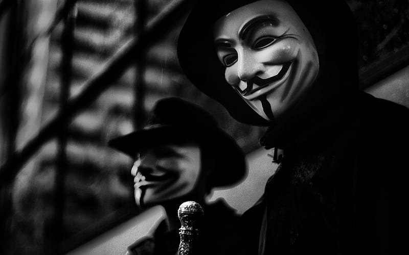 Anonymus Peoples, computer, anonymus, hacker, black-and-white, monochrome, HD wallpaper
