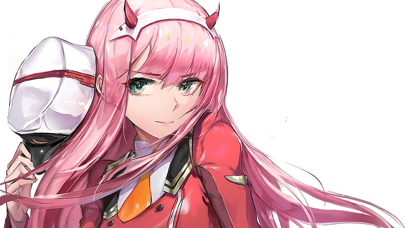 Darling in the franxx pink hair zero two with white background anime ...