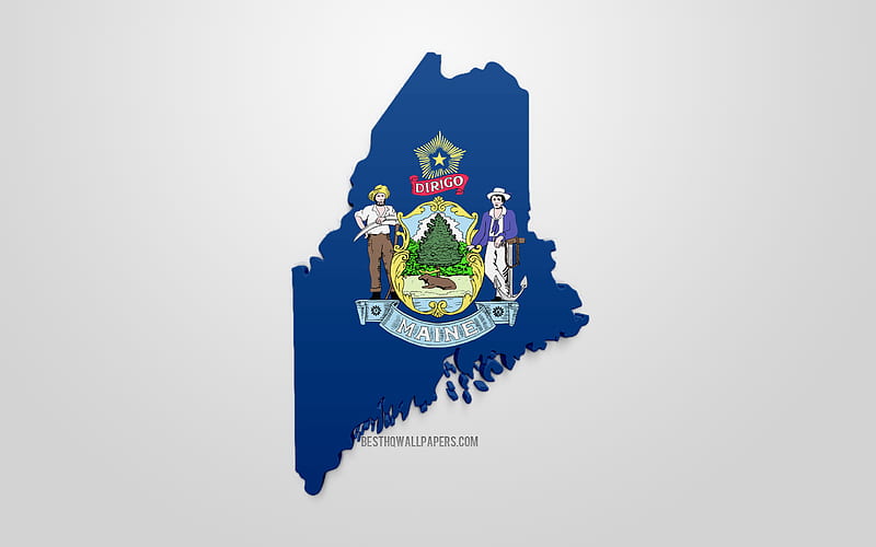 3d flag of Maine, map silhouette of Maine, US state, 3d art, Maine 3d flag, USA, North America, Maine, geography, Maine 3d silhouette, HD wallpaper