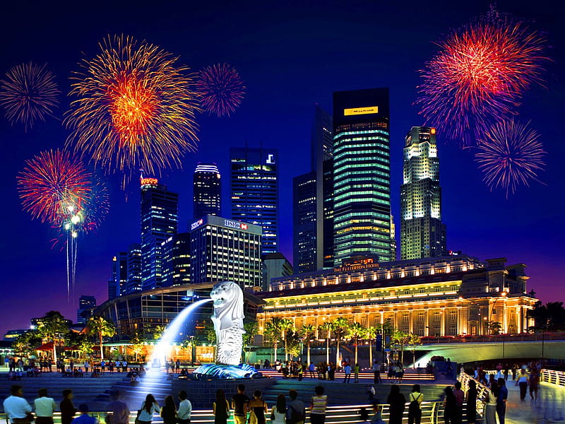 Firework at Singapur, firework, southeast asia, fireworks, singapur, HD wallpaper