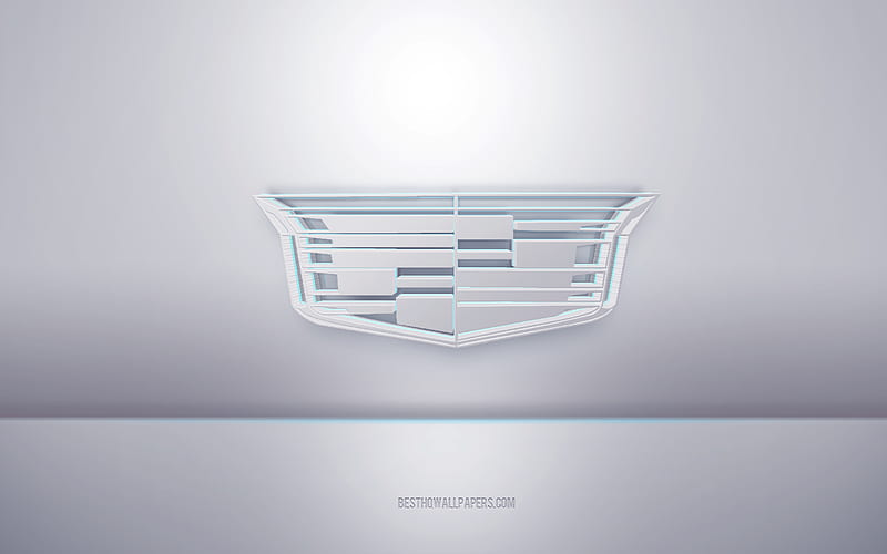 Cadillac 3d white logo, gray background, Cadillac logo, creative 3d art, Cadillac, 3d emblem, HD wallpaper