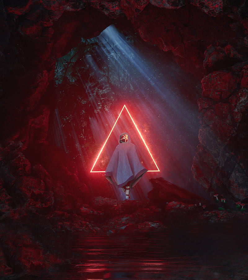 ghost, triangle, glow, red, cave, light, HD phone wallpaper