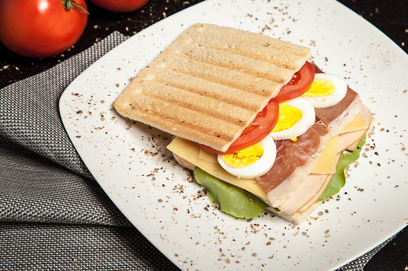 sandwich on top white plate, HD wallpaper