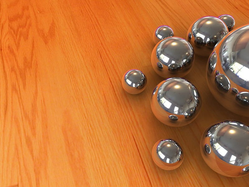 Chrome vs Wood, 3d, chrome, balls, wood, HD wallpaper Chrome vs Wood, 3d, chrome, balls, wood, HD wallpaper