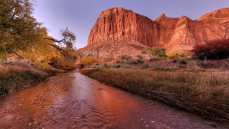 A particular place in Utah, sunset, creek, grass, landscapes, HD wallpaper