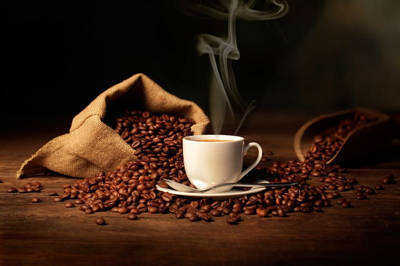 Coffee Time, cup, coffee, coffee beans, HD wallpaper