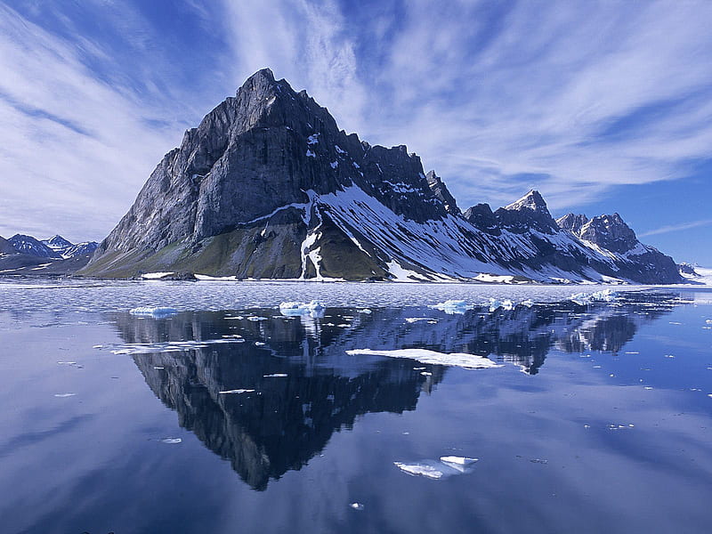 Spitsbergen Norway, mountain, hot, nature, reflection, winter, scene, HD wallpaper