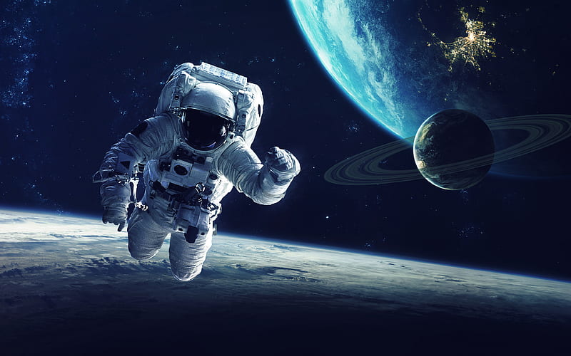 astronaut Earth, space, galaxy, satellites, HD wallpaper