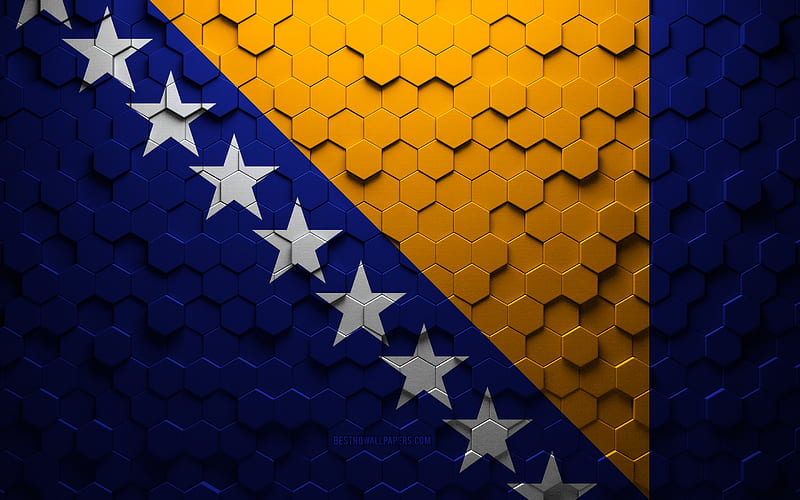 Flag of Bosnia and Herzegovina, honeycomb art, Bosnia and Herzegovina hexagons flag, Bosnia and Herzegovina, 3d hexagons art, Bosnia and Herzegovina flag, HD wallpaper