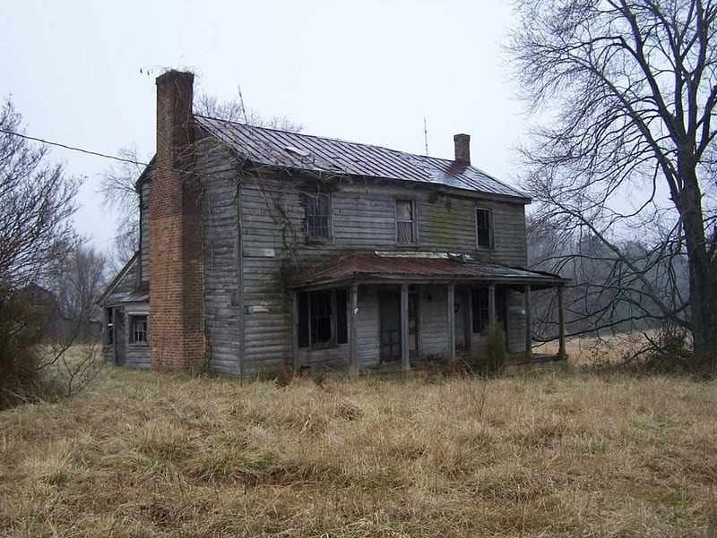Ramshackle Building, building, dry grass, trees, old house, abandoned, HD wallpaper
