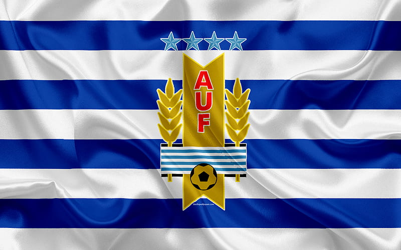 Uruguay national football team, logo, emblem, flag of Uruguay, football federation, World Championship, football, silk texture, South America, HD wallpaper
