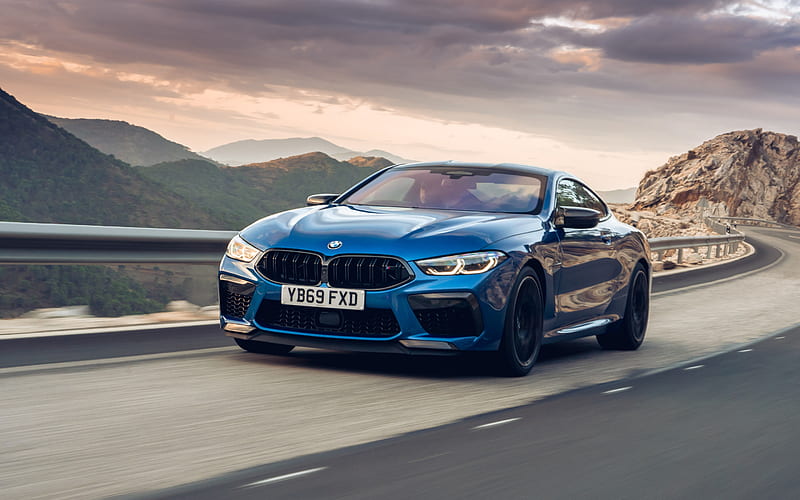 BMW M8, 2020, F92, front view, exterior, blue sports coupe, new blue M8, german sports cars, BMW, HD wallpaper