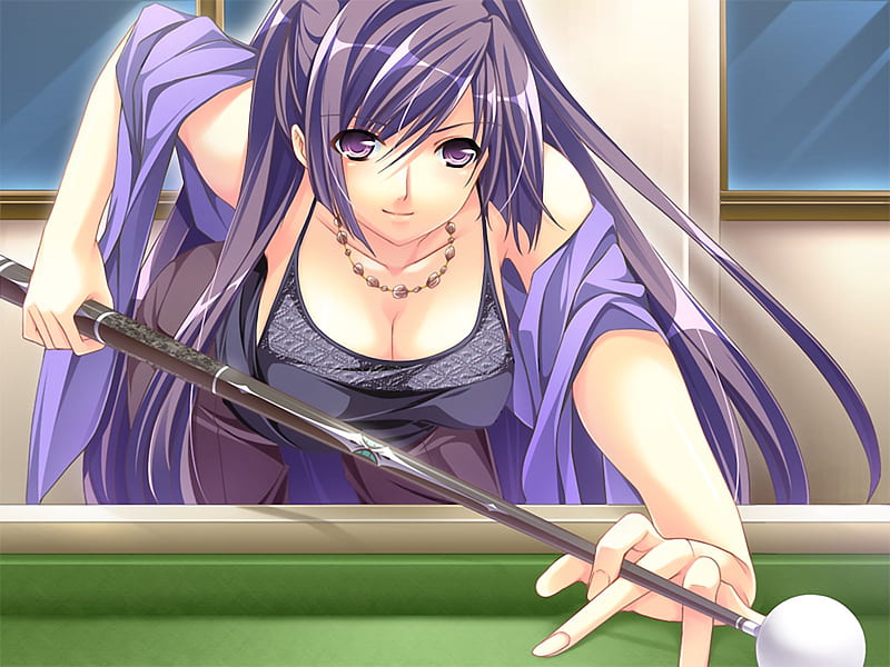 Snooker...., cute, purple hair, hot, snooker, anime girl, sexy, HD wallpaper